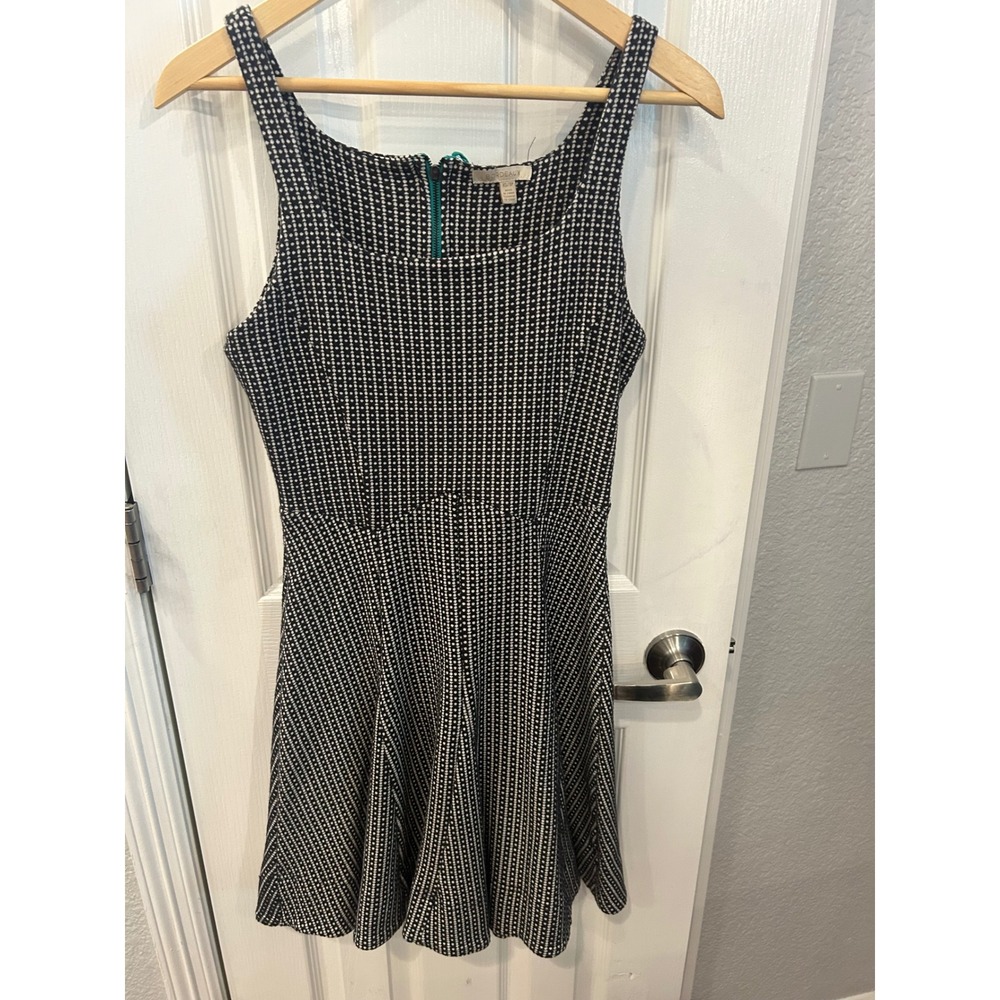 Bordeaux Fit and Flare Dress Black White Geometric Teal Zipper Skater Mini‎